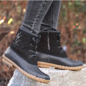 NAUTICA Nautica Women's DORSAY Quilted Duck Boots 8 Rain Snow Leather Lace Black
